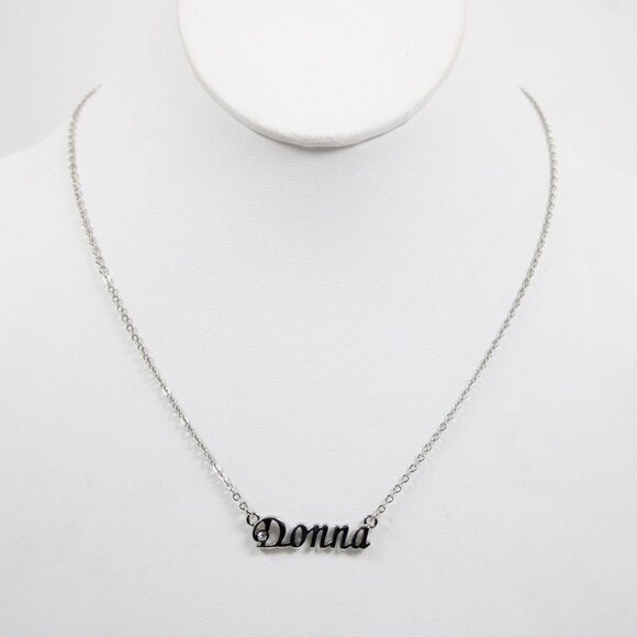 DONNA Name Silvertone Rhinestone 14.5" w 4.5" Multi Ring Ext Necklace - Picture 10 of 12